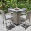 Outdoor wicker bar dining set with high chairs and square table in a garden patio setting by Outadore Space