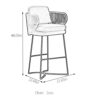 Dimension diagram of a modern outdoor bar stool with rope backrest and cushioned seat from Outadore Space