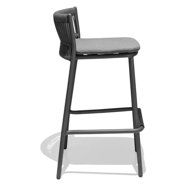 Outdoor rope bar stool with cushioned seat and metal frame, modern high chair design by Outadore Space